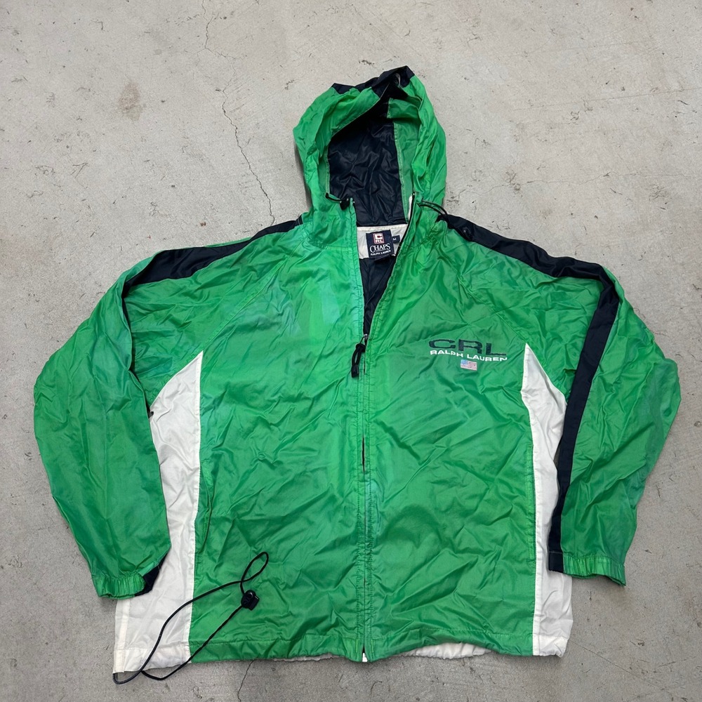 Vintage Chaps Ralph Lauren Mens M Windbreaker Jacket Green Navy White Colorblock